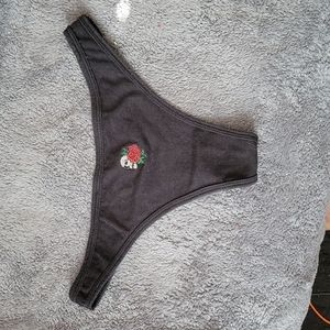 Black Cotton Skull & Rose Thong